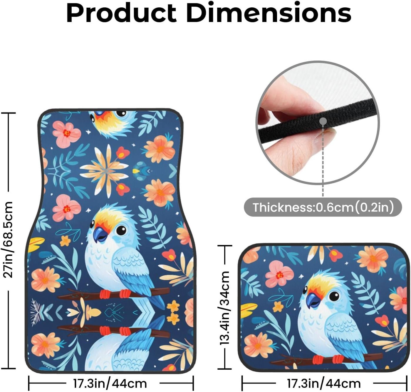 Parrot Print Patterned car mats 4-piece set | For cars/SUVs/trucks | Firm fit without displacement