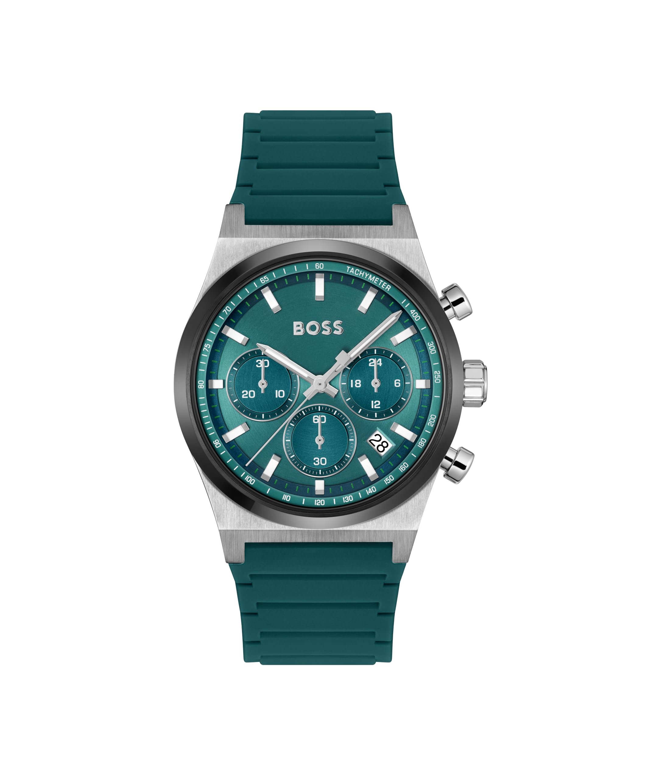 BOSS Chronograph Quartz Watch for Men CANDOR CHRONO Collection with Green Silicone Bracelet - 1514244