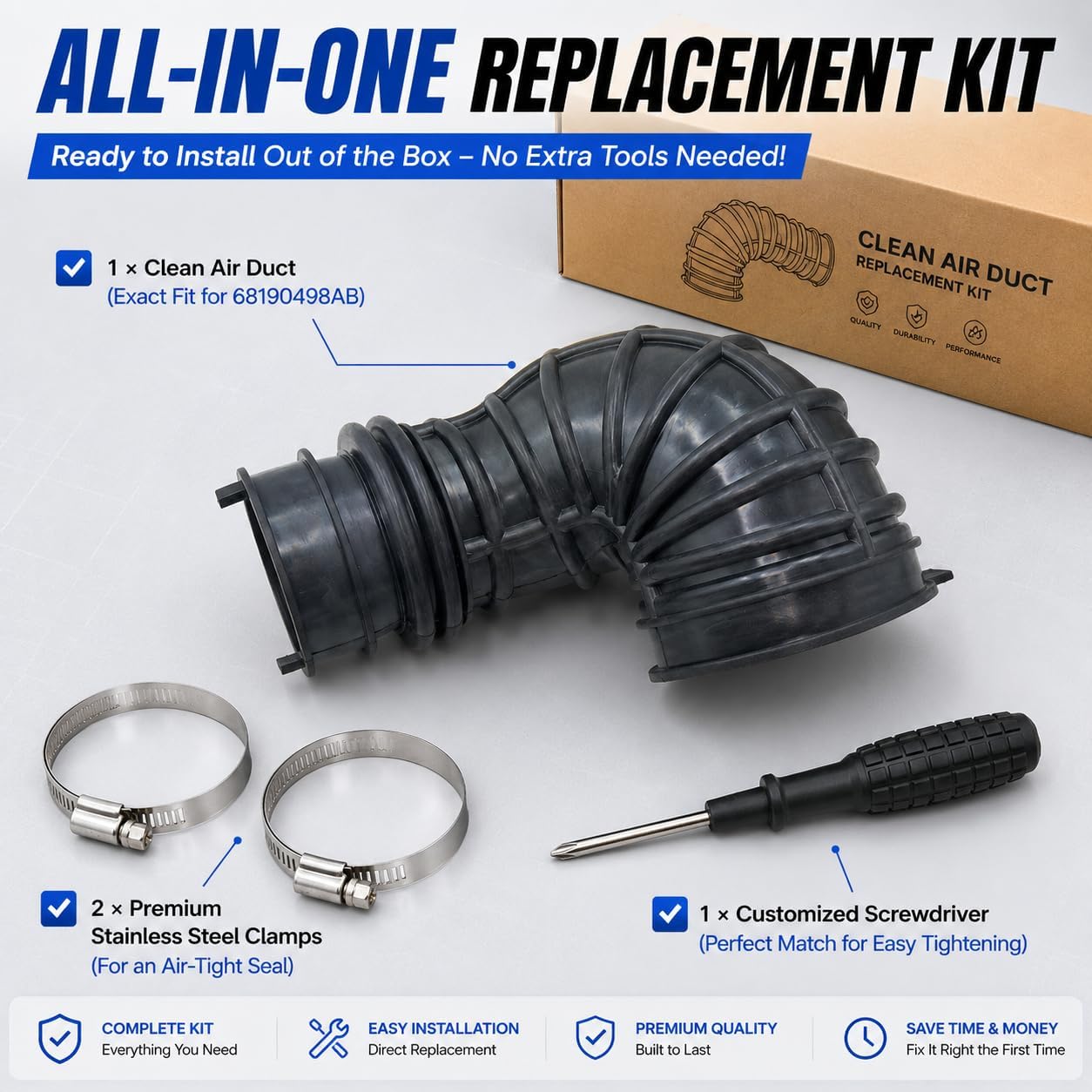 696-222 68190498AB Engine Air Intake Hose Cleaner Duct Tube Compatible with Ram ProMaster 1500 2500 3500 2014-2021 3.6L V6 Gas Engine Replacement for 68190498AB Air Filter Intake Resonator Pipe
