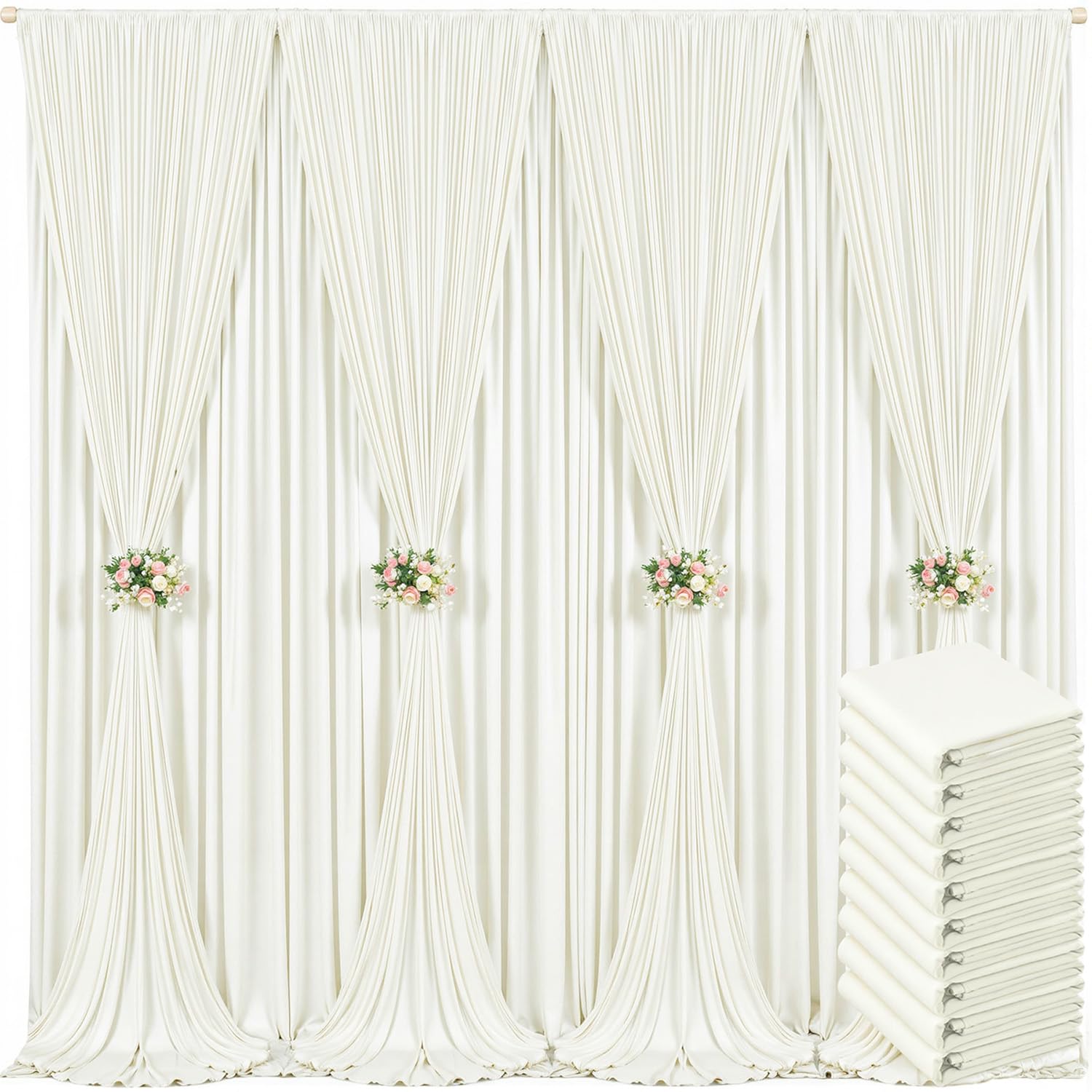 50ft x 10ft Ivory Backdrop Curtain for Wedding Ivory Wrinkle Free Backdrop Drapes Panels for Parties Baby Shower Bridal Shower Birthday Photo Photography Polyester Fabric Background Decoration