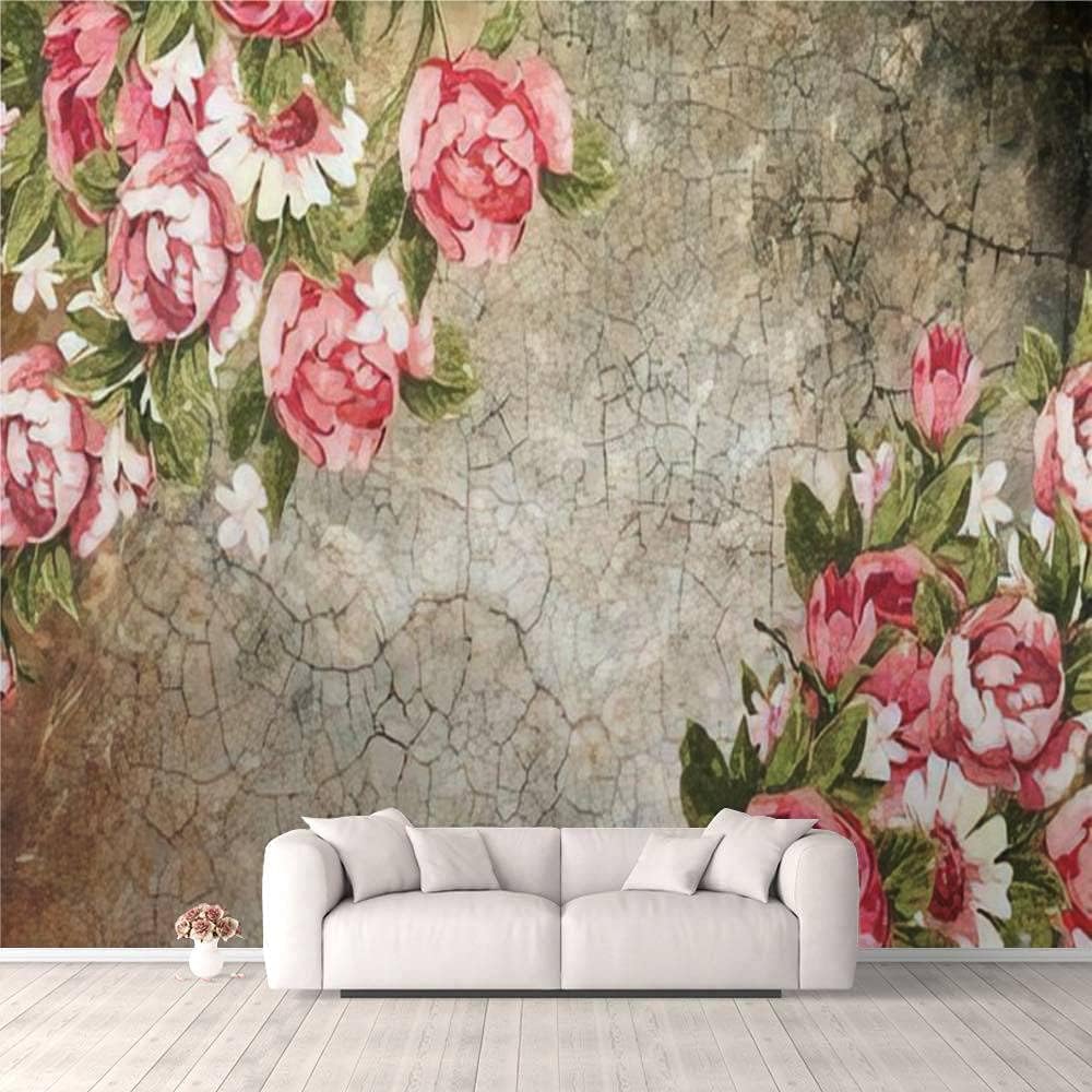 Papier peint floral rose 3D autocollant et amovible pour decoration murale de salon