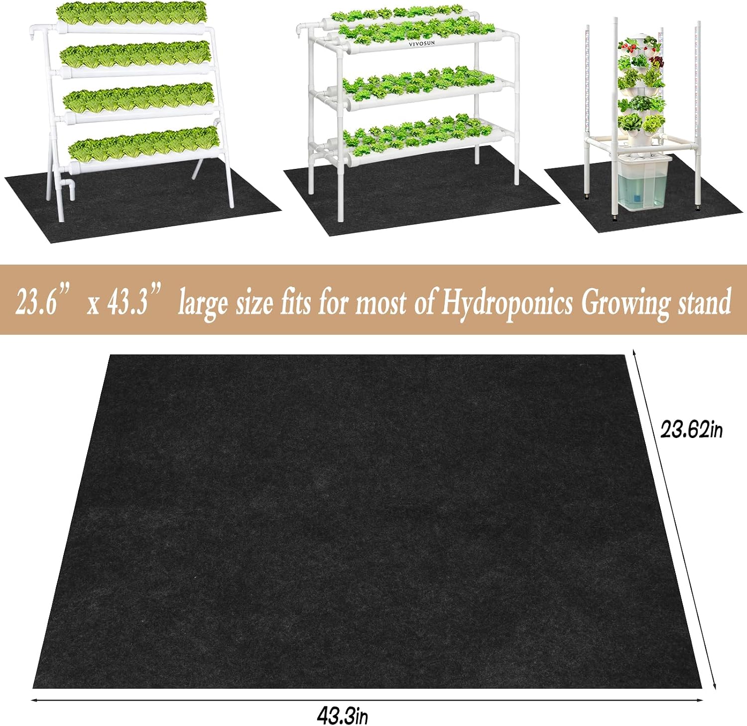 HFYZZ 23.6" x 43.3"Hydroponics Growing Stand Mat, Under Hydroponics Growing System Kit Pad with Non Slip Backing, Protective Water Bucket Mat for Indoor Outdoor Plant