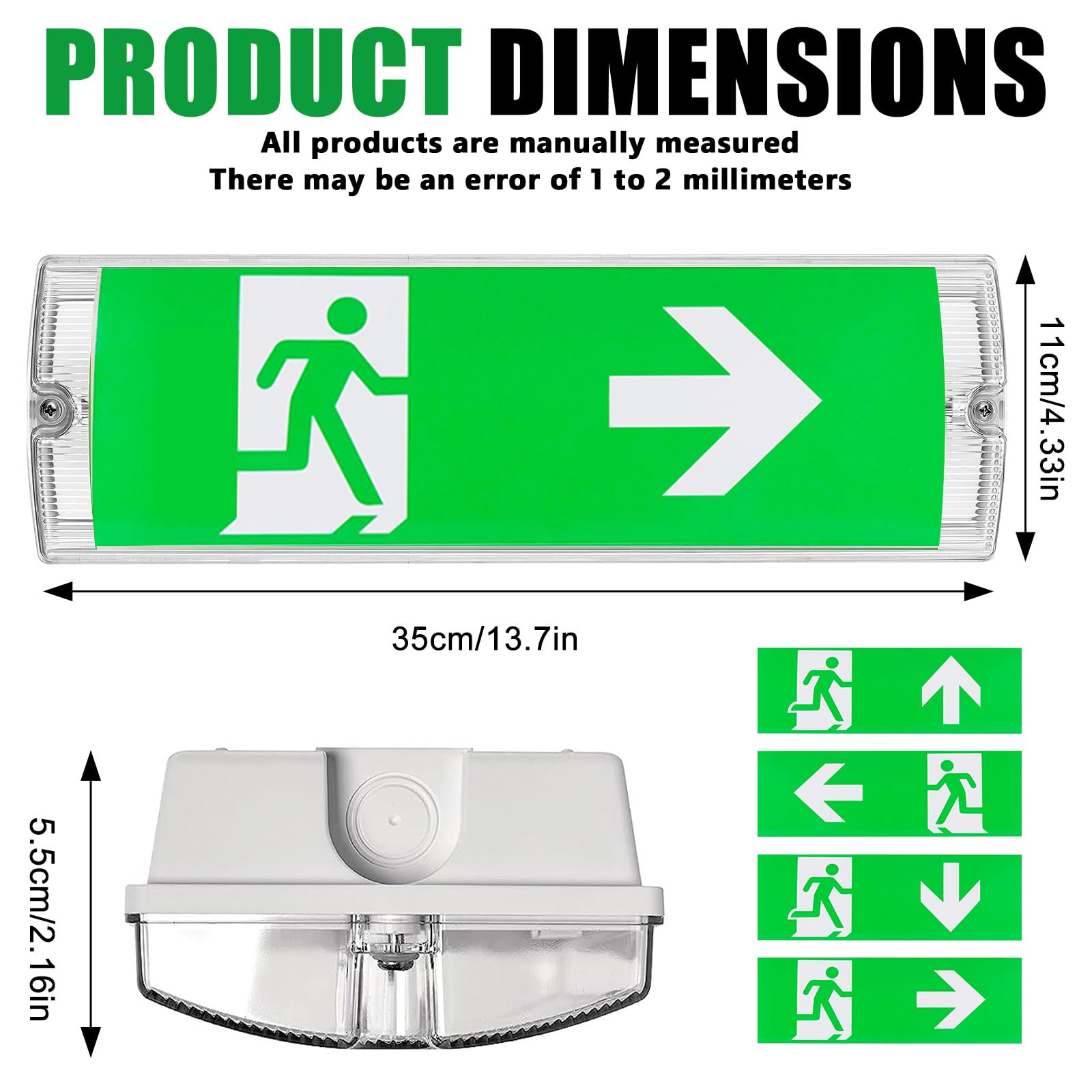Éclairage de secours LED, IP65, éclairage de sortie de secours, panneau de sortie de secours, 4 pictogrammes de direction, éclairage de sécurité, batterie 3H, éclairage de secours pour voies