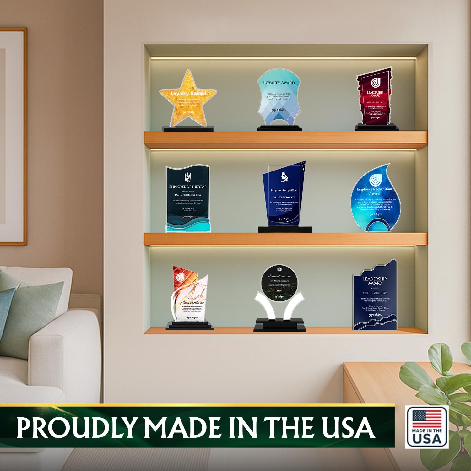 Personalized Acrylic Award Plaque - UV Printed Custom Trophy Award for Employee Appreciation, Corporate Gift, Teacher, Team Member Recognition, Retirement, Graduation - Sizes: 6", 8", 10", 12" (Royal Curve)