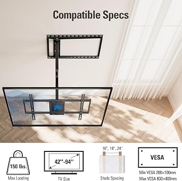 Mounting Dream Long Arm TV Wall Mount for 42-94 Inch TVs, 40'' Long Extension TV Mount Bracket with Swivel & Tilt, Full Motion Wall Mount Fits 16,18, 24 Studs, Max VESA 800x400mm, Up to 150lbs