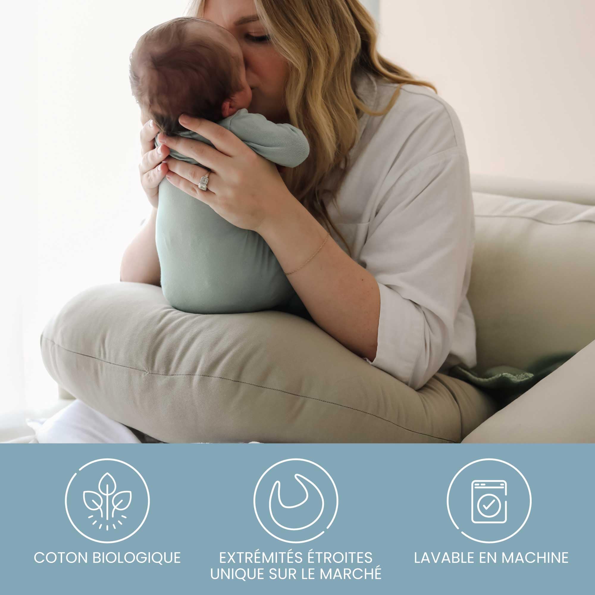 snuggle me® Coussin Allaitement au Biberon & Sein - Housse 100% Coton Bio & Rembourrage - Lavable en Machine & Respirant - Essentiel de Naissance