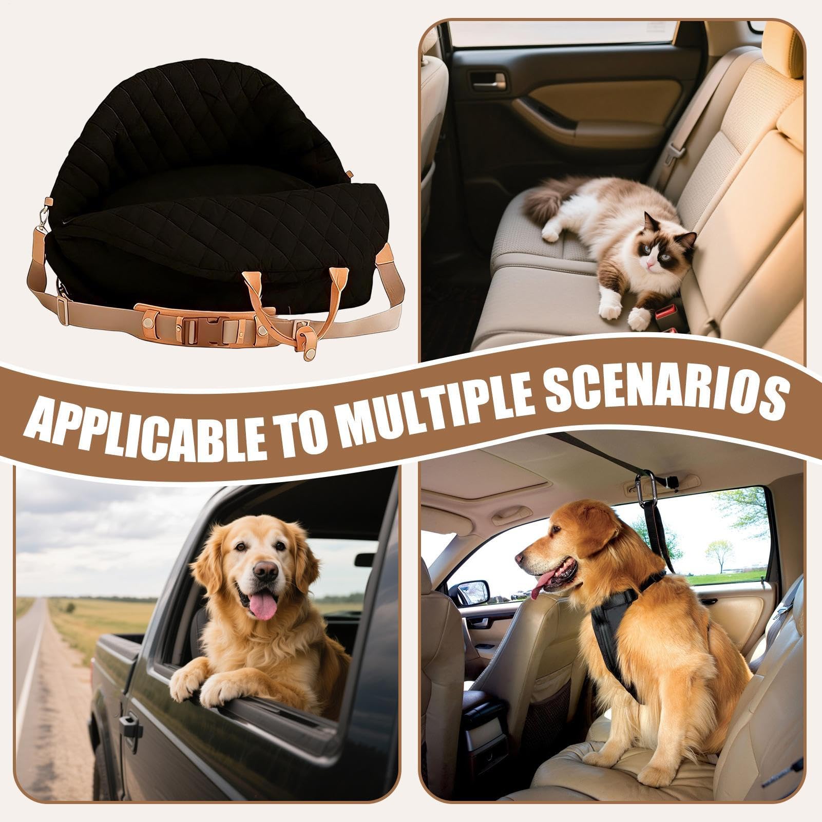 Asiento Canino Cama Suave Lavable portátil | Asiento Elevador y Transportín para Perros y Gatos para mascotas pequeñas, gatos, camionetas, SUV, viajes, camping y