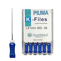 Vista 30 de 18 puntas de acero inoxidable Piuma # 25/0.984 in de mano Archivos de endodoncia dental para eliminar la pared del conducto radicular y dragar
