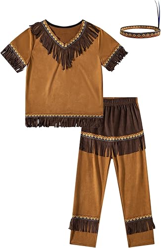 LATOBREATH Disfraz indio de Halloween para niños, traje de Acción de Gracias con diadema