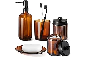 GMISUN Bathroom Accessories Set, Amber Glass Toothbrush Holder and Other Accessories