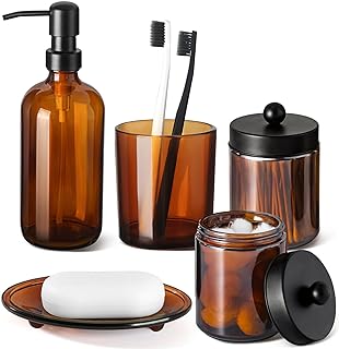GMISUN Bathroom Accessories Set, 5 Pack Amber Glass Bath Accessory Sets ...