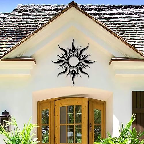 Hotuijxca Arte de pared de sol loco de metal, decoración de metal con sol loco para sala de estar, dormitorio (negro, 28 x 27 pulgadas27.6 x 26.4
