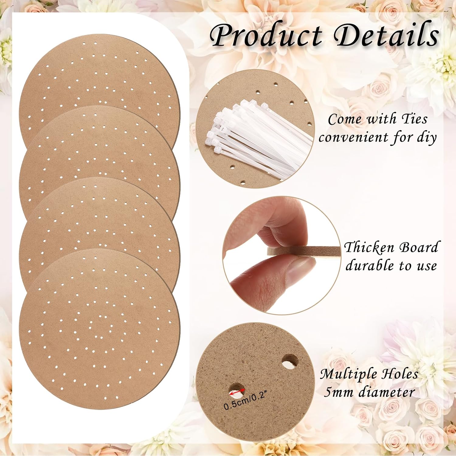 Wreath Boards with Holes-Wood Wreath Forms with Nylon Ties (2, 12 Inch) | DIY Round Frame Decorative Flower Boards Wreath Making Supplies for Wedding, Christmas, Home Decor