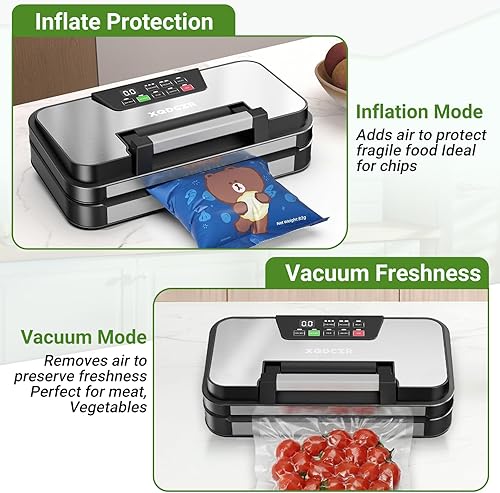 Miniatura 5 de Máquina selladora al vacío de 95 kPa, potente sistema de sellado de alimentos 10 en 1 de doble bomba con doble sellado térmico, cortador integrado y