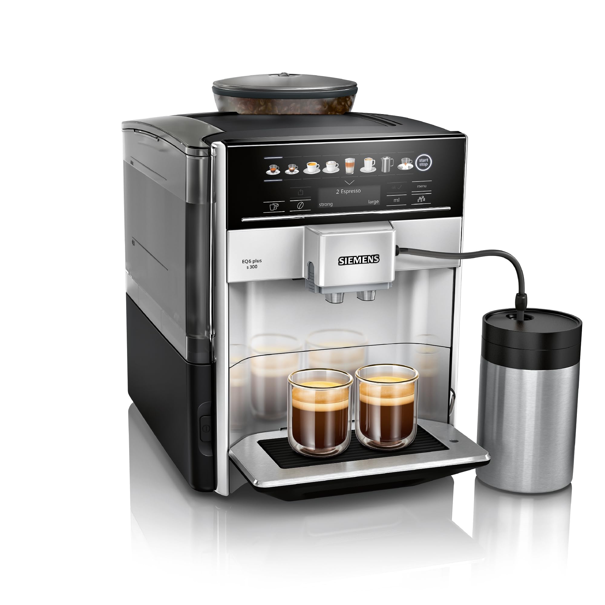 EQ6 plus S300, Fully Automatic Bean to Cup Espresso Coffee Machine with Cappuccinatore milk system, 11 beverages, Ceramic Grinder, Large Touchscreen Display, TE653M11GB, Titanium
