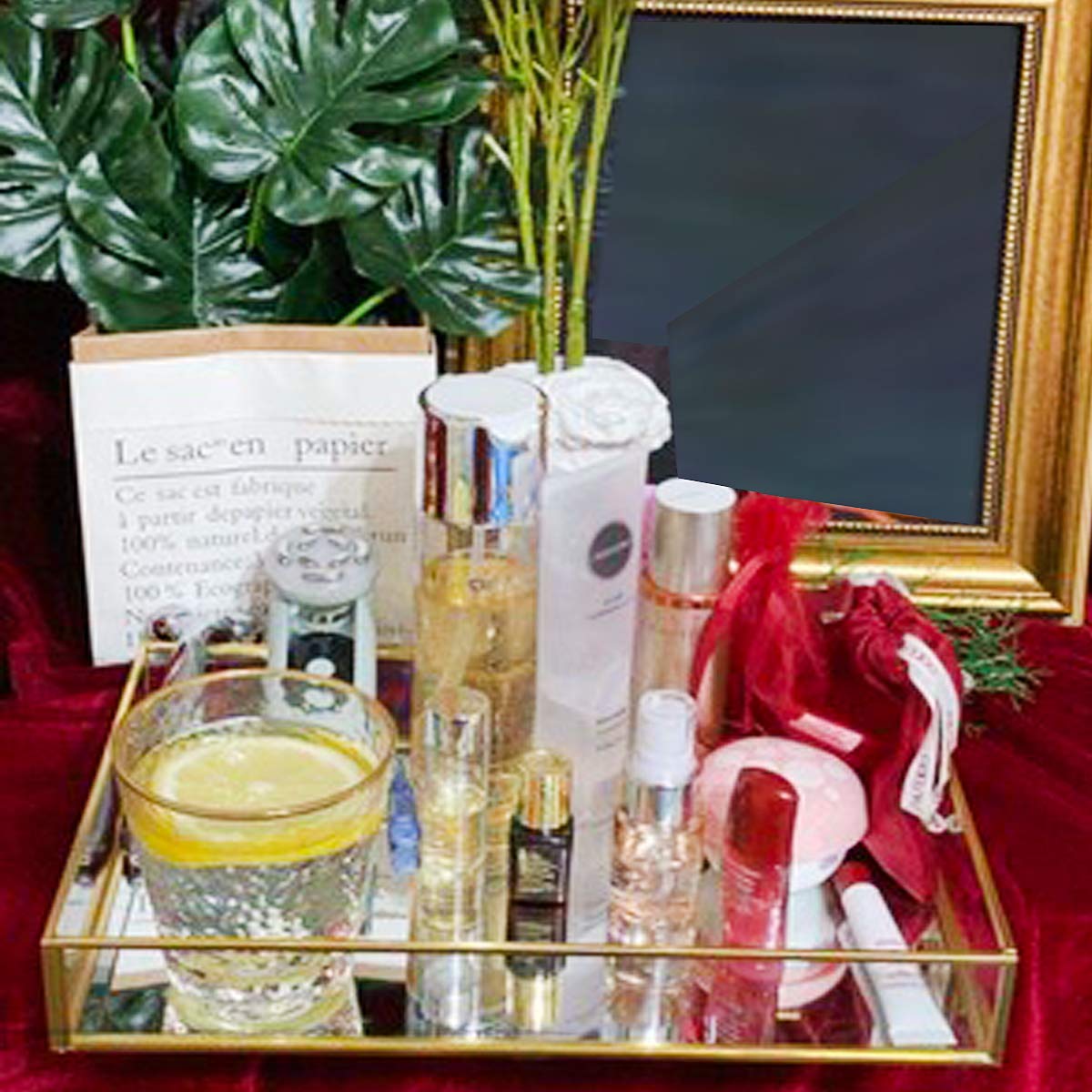 Homtone Plateau Decoratif 25cm, Miroir Plateau en Verre de Parfum d'or Plateaux de Vanité, Décoratifs Organisateur de Parfum (25 x 14 x 4 CM)
