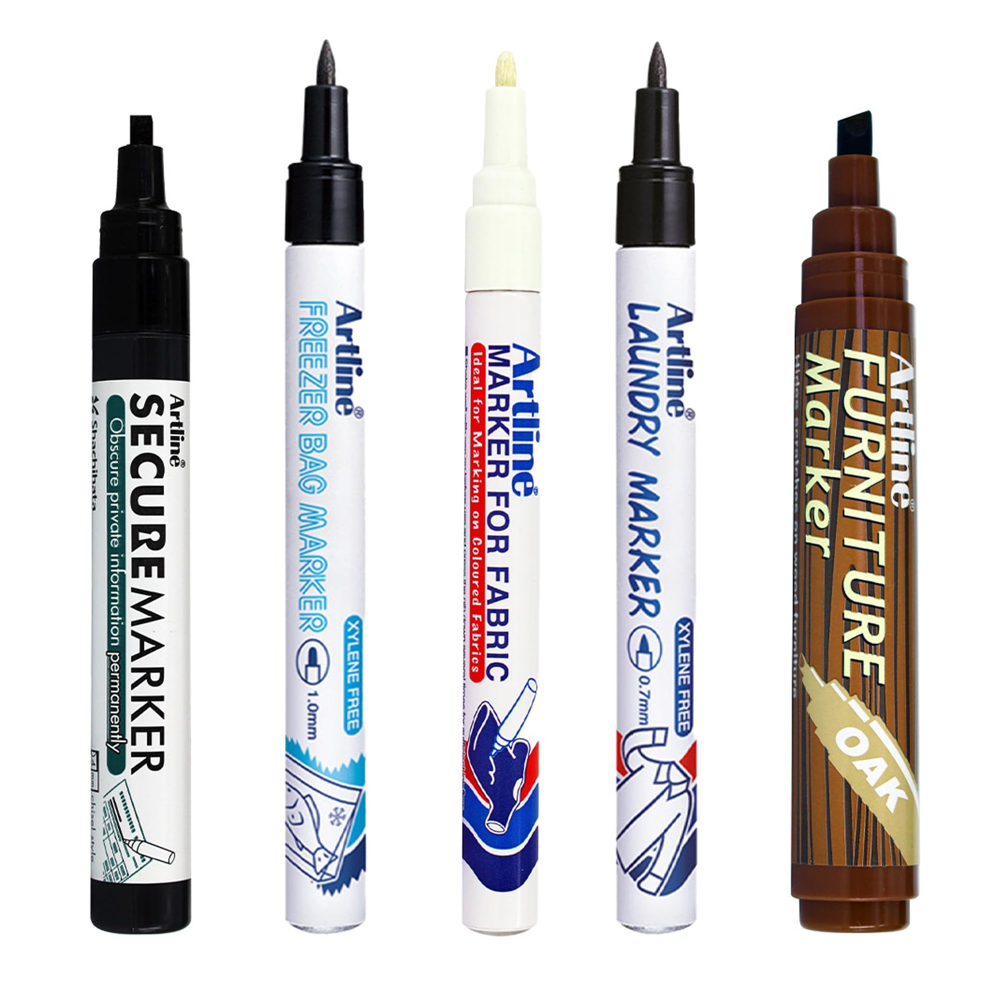 Artline Household Labelling Marker Pens Set (Pack of 5) Label Clothing, Fabric and Freezer Bags, Hide Furniture Scratches, Obscure Private Information, Quick Drying, Durable - Genuine Markers