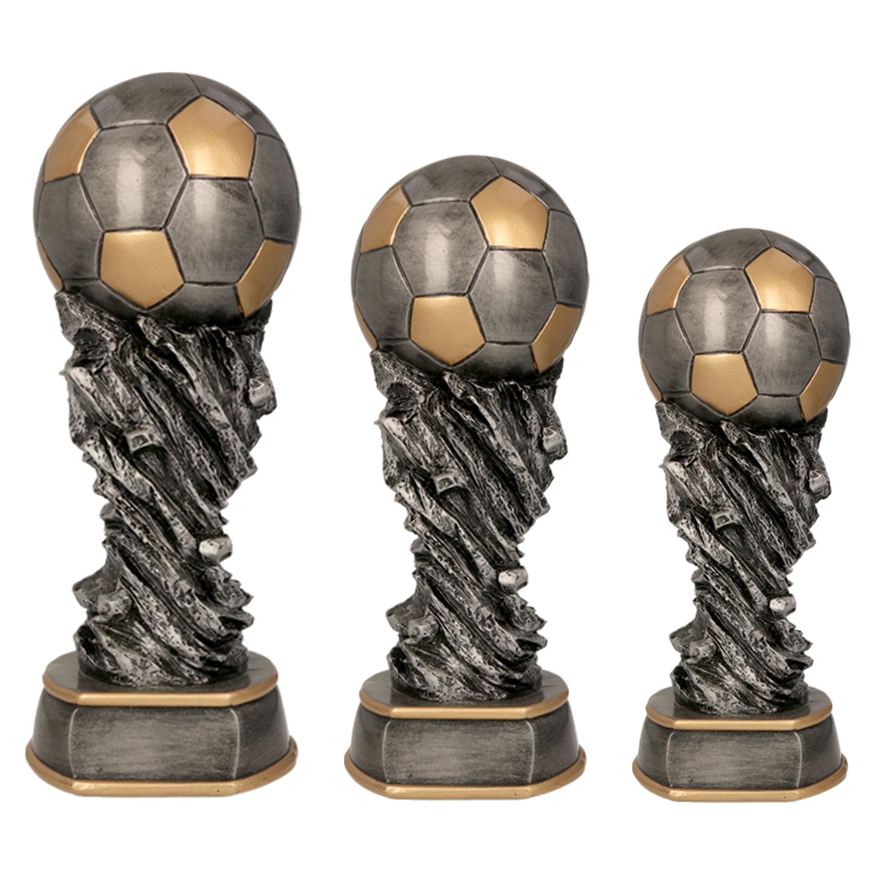Deitert Fußballpokale 3er Serie TRY-6558 Altsilber mit Gold