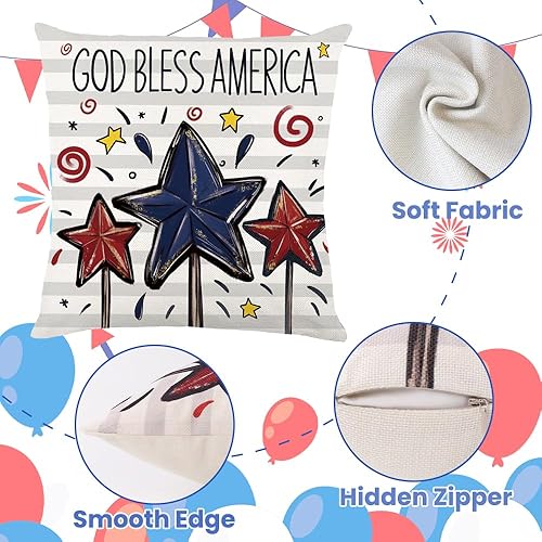 Miniatura 2 de Fundas de almohada del 4 de julio de 18 x 18 pulgadas, fundas de almohada de independencia, Día de los Caídos de Estados Unidos, rayas patrióticas,