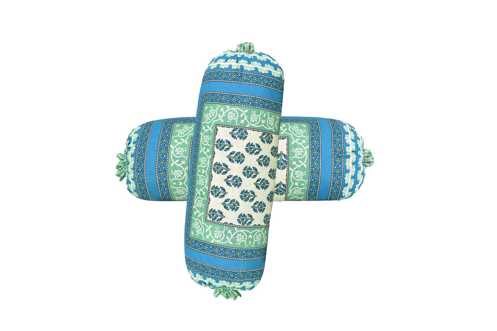 TENFIT Checkered Print 100% Pure Soft & Breathable Cotton Bolster Cover| Round Decorative Pillow Cover for Diwan & Bedside | Masand Pillowcases (16 * 32) (Blue)-picture-33