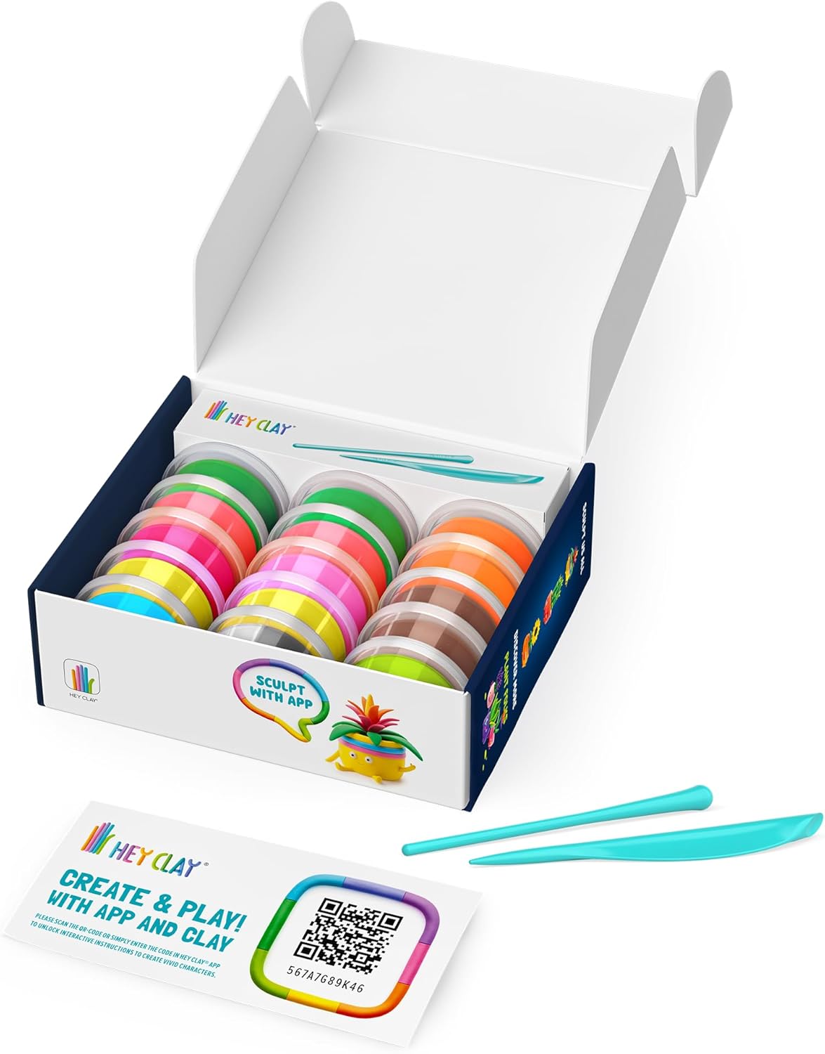 HEY CLAY 15 Cans Set - Colourful Modeling Clay for Kids Air-Dry Clay for Crafts with Sculpting Tools and Fun Interactive Instructions for Children Age 8-11 (Plant Friends)