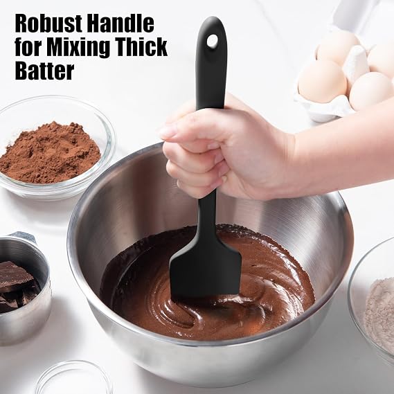 Doosu Silicone Scraper & Spoon, 315℃ Heat Resistant, 2 Pc, Black | Food Grade Rubber Bowl Spatula, High Temp Safe, Soft Kitchen Utensil, Non-Scratch Non-Stick for Cake Baking Mixing Cooking
