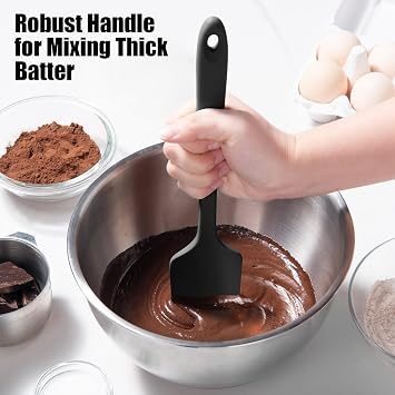 Doosu Silicone Scraper & Spoon, 315℃ Heat Resistant, 2 Pc, Black | Food Grade Rubber Bowl Spatula, High Temp Safe, Soft Kitchen Utensil, Non-Scratch Non-Stick for Cake Baking Mixing Cooking