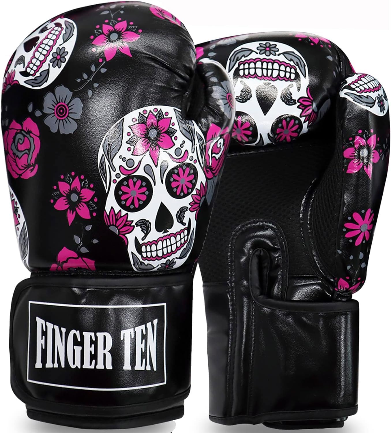 FINGER TEN Boxing Gloves Women Punching Sparring Kickboxing MMA Training Heavy Bag Glove Black Leather 8 10 12 14 16 oz for Womens
