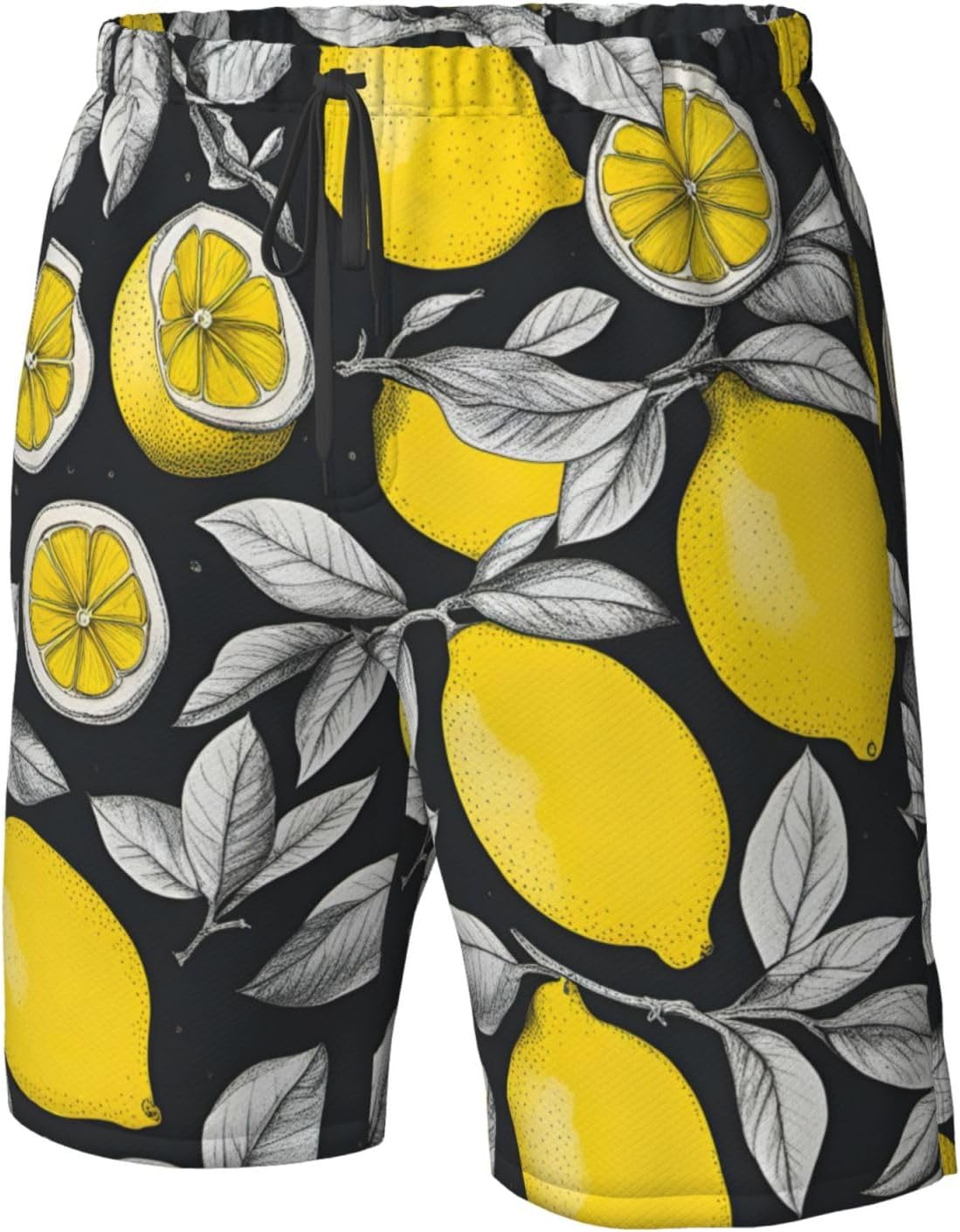 Mens Lemon Fruit Pattern Print Beach Shorts,Casual Summer Shorts for Men,Quick Dry Polyester