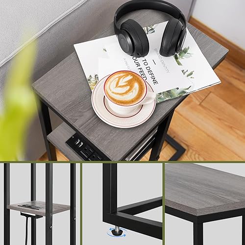 Miniatura 16 de Yoobure Mesa auxiliar en forma de C con estación de carga para sala de estar, dormitorio, mesa de sofá con puertos USB y salidas para espacios