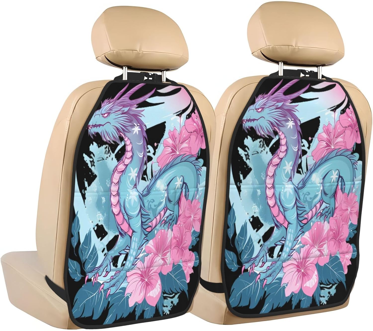 Transgender Japanese Dragon 2-Piece Set of Car Seat Kick Protectors for Front Seat Backrests, Used for Car Rear Seat Backrests Protectors