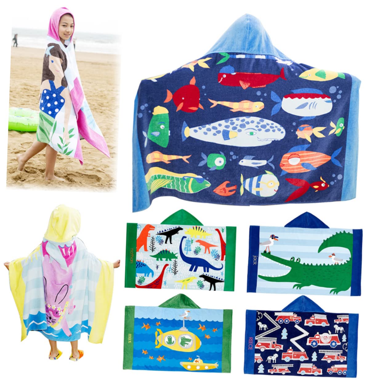 Zerodeko Poncho Bain Garçon et Filles Coton Capuche Grosse Taille pour Plage et Parc Aquatique