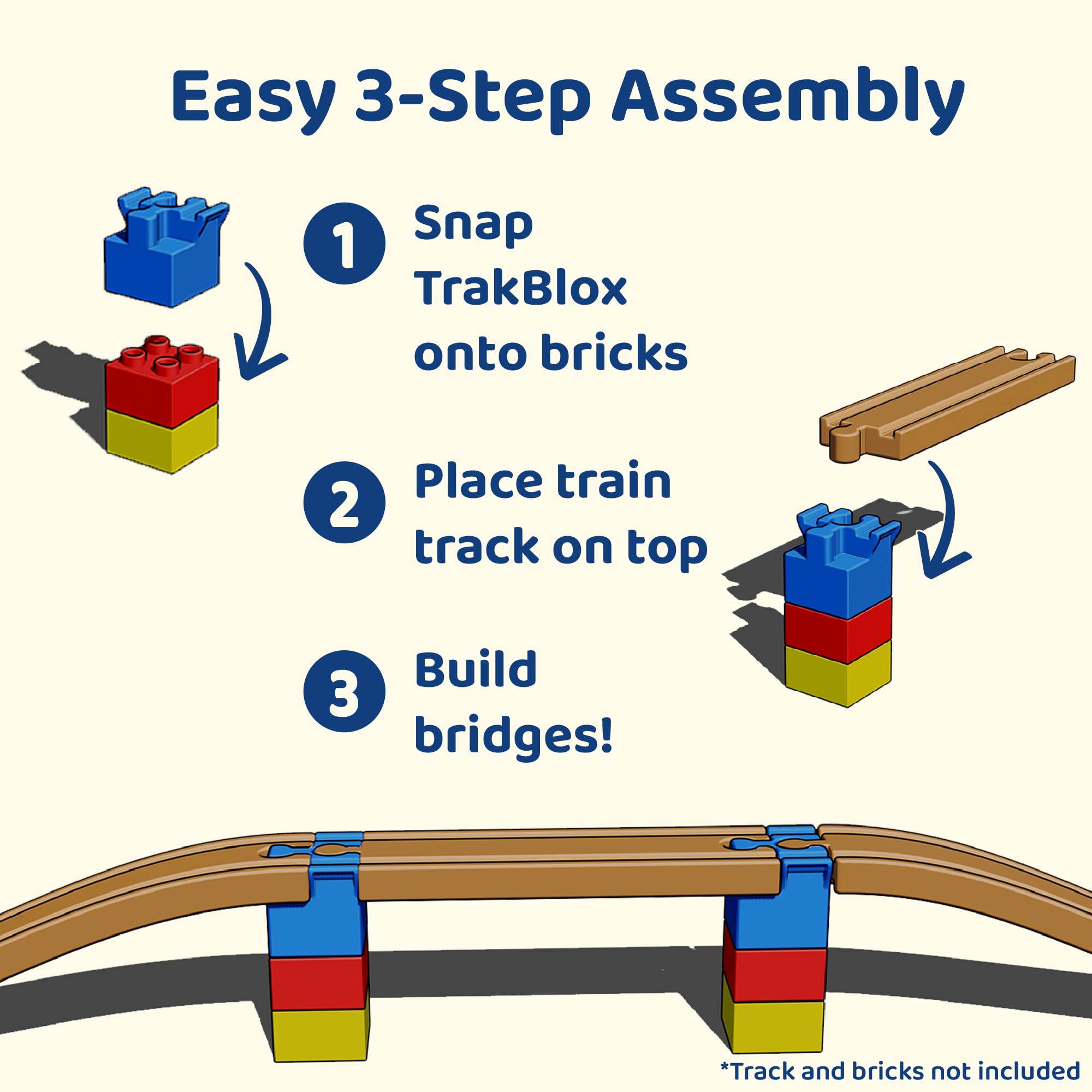Baymo TrakBlox Adapter Set - Connect Wooden Train Tracks to Compatible Building Bricks - 10-Piece Bridge Builder Kit for Kids Ages 3+ - Image 3