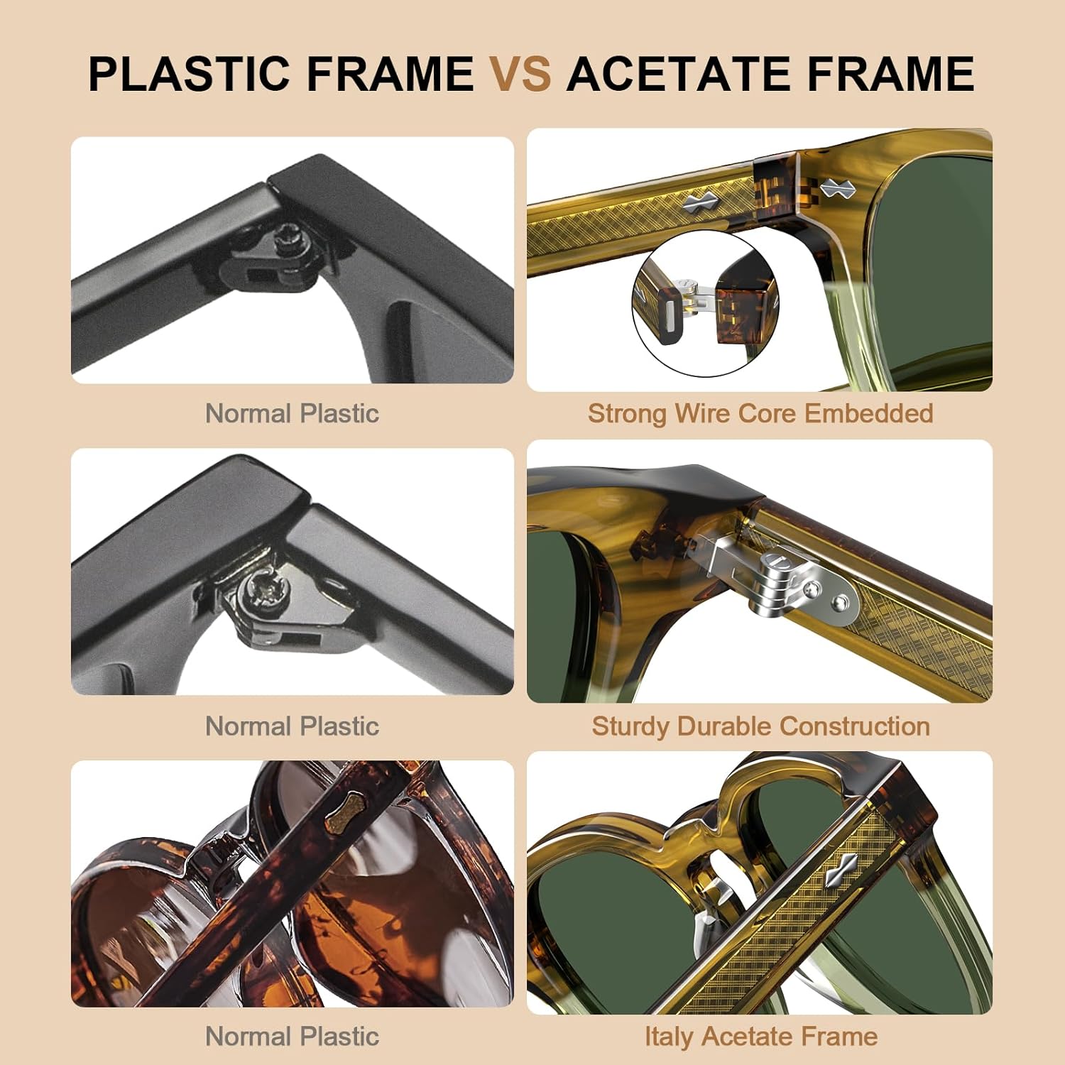 CARFIA Small Face Retro Cool Atetate Sunglasses for Men Polarized UV Protection, Trendy Keyhole Square Sunnies Driving Shades - Image 6