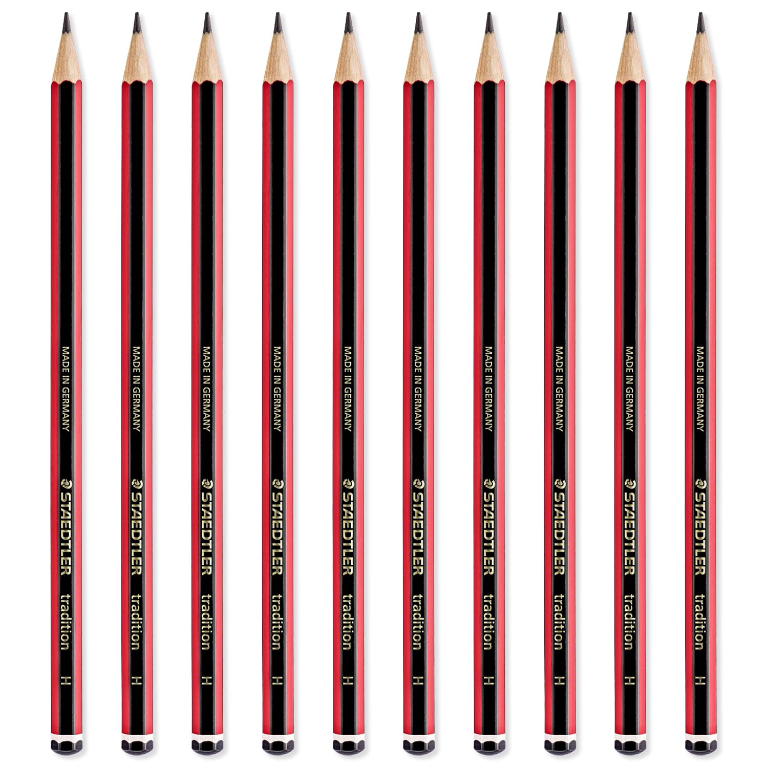 STAEDTLER Tradition Pencil - Drawing Sketching Art - Pack of 10 Pencils - Grade H, Reddish Brown