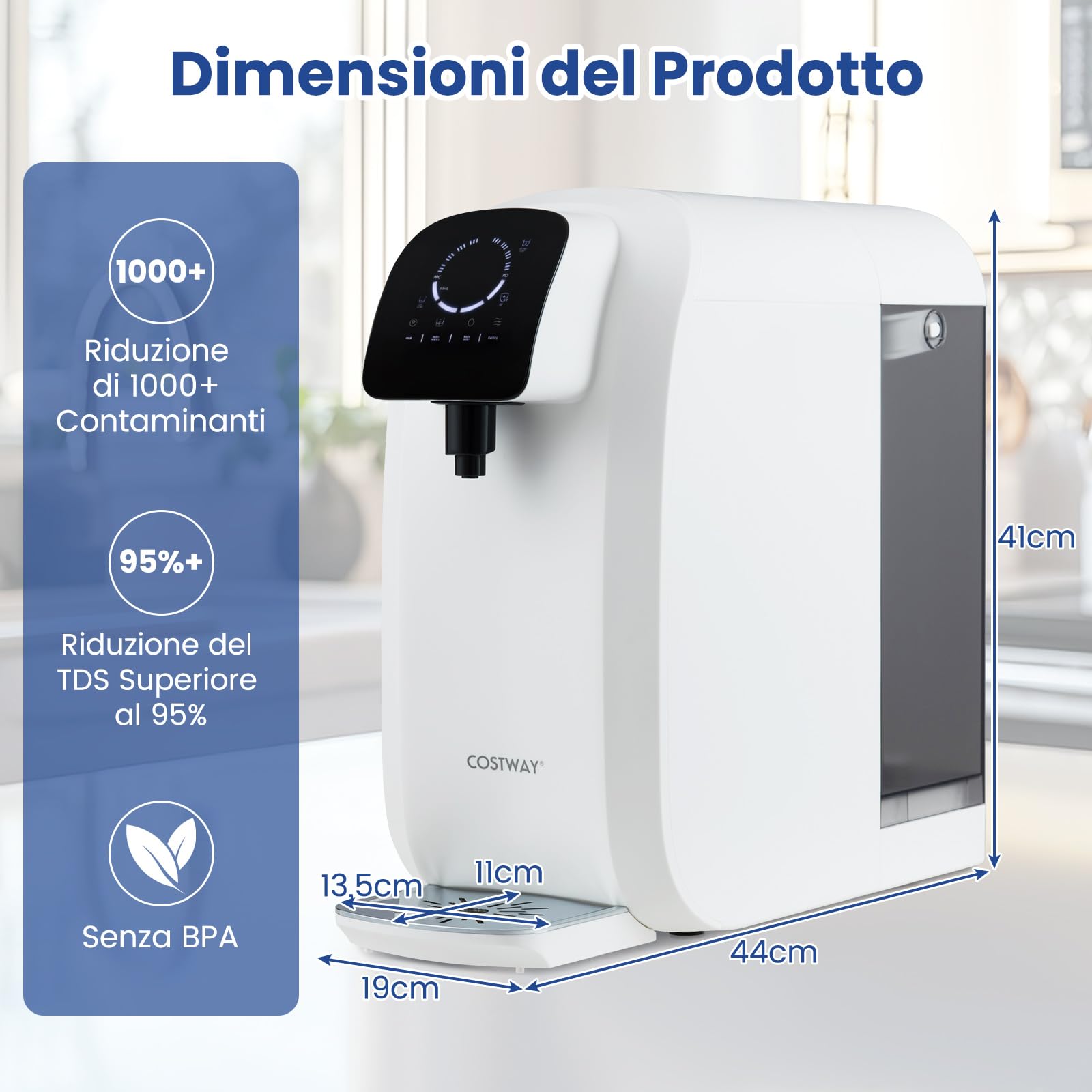 COSTWAY Filtro d'Acqua a Osmosi Inversa da Banco, Sistema di Filtrazione dell'Acqua a RO + PPC con Lampada a Raggi Ultravioletti, Purificatore Portatile da 4:1 Acqua Pura/Scarico (Filtro d'Acqua)