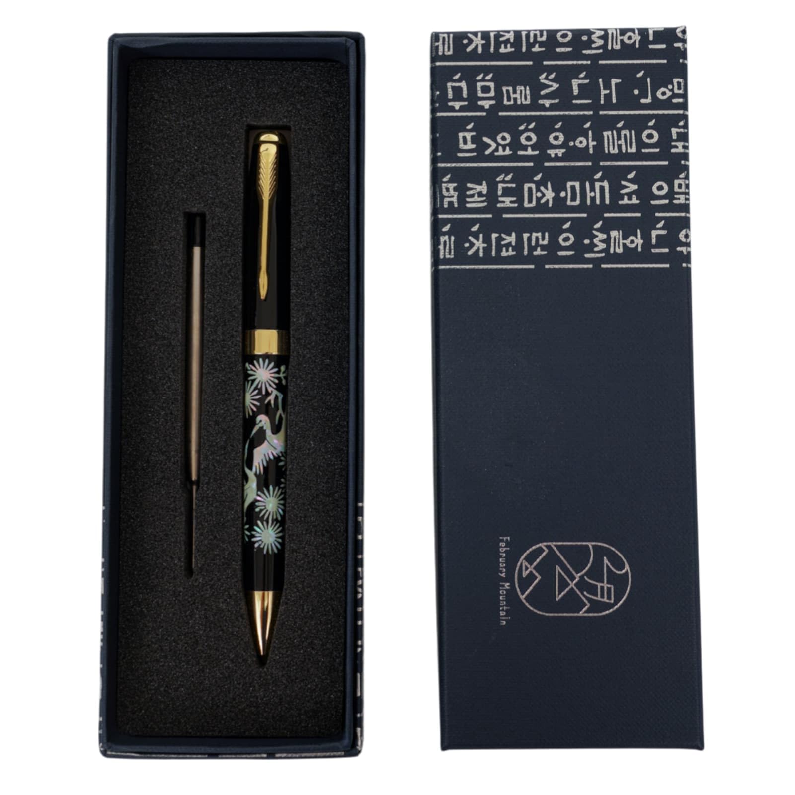 February Mountain Mother of Pearl Ballpoint Pen, Retractable Ballpoint Pens, for Gift, Business, Office, 1.0mm Medium Point Black Ink, Extras Replaceable Metal Refills (Crane-Blue-Black Ink) โ image 1