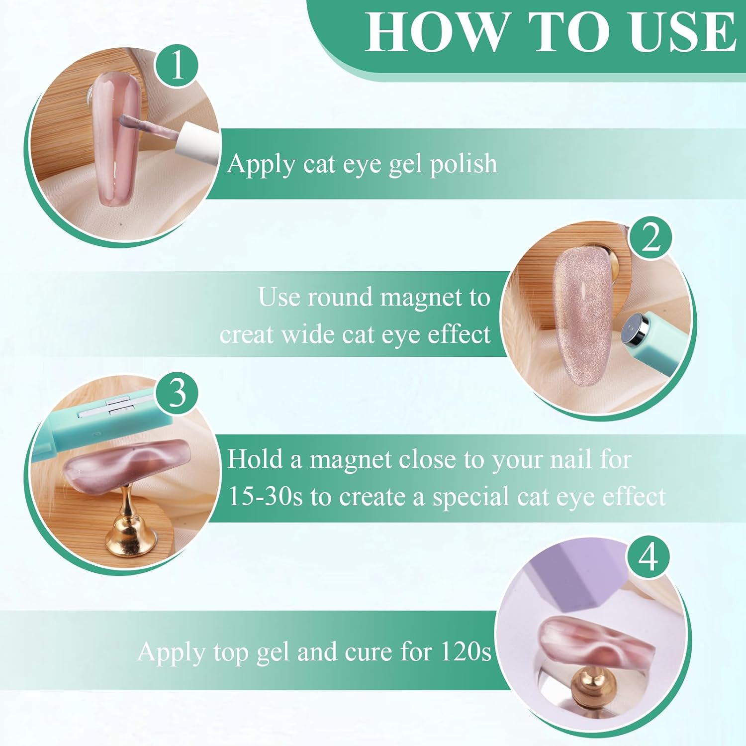 Plman 3 in 1 Cat Eye Magnet for Cat Eye Gel Nail Polish, Green