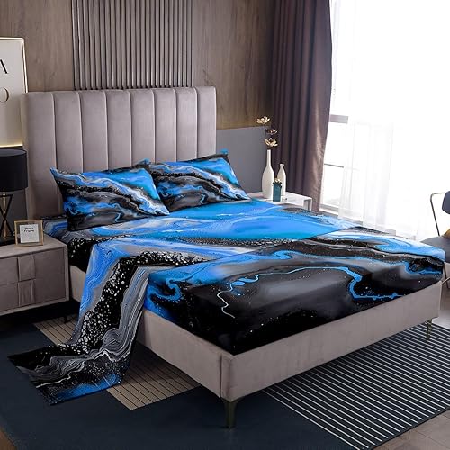 Juego de sábanas de mármol verde azulado, diseño de mármol aguamarina, sábana bajera ajustable de cristal turquesa mineral mármol para niños y