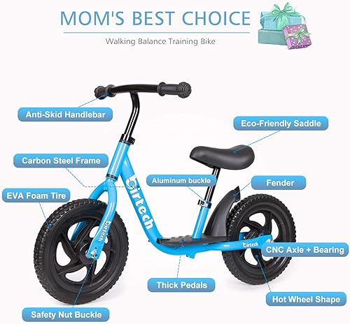 Miniatura 2 de Birtech Bicicleta de equilibrio para niños de 2 a 6 años, bicicleta de entrenamiento sin pedal de 12 pulgadas con altura de asiento ajustable,