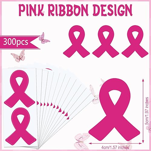 Miniatura 2 de Calcomanías de cinta rosa, 300 piezas de accesorios de concientización sobre el cáncer de mama, calcomanías para casco de fútbol para mujeres y
