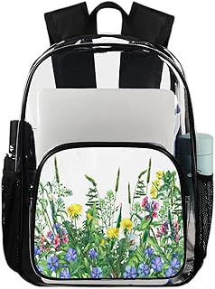 Mochila transparente de flores de primavera, mochila transparente à prova d'água com flores silvestres mochila transparente de PVC com alça de ombro reforçada para escola, trabalho, viagens, Multicor