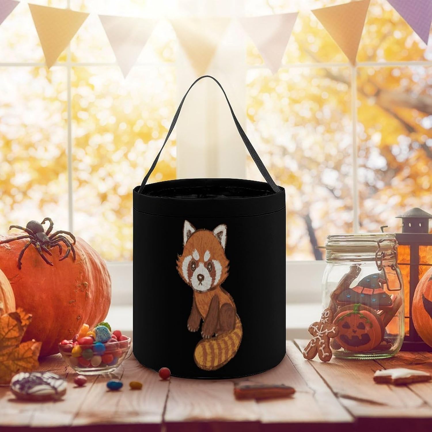 Cartoon Red Panda Halloween Treat Bag Reusable Candy Basket Tote Goody Bags Gift Party