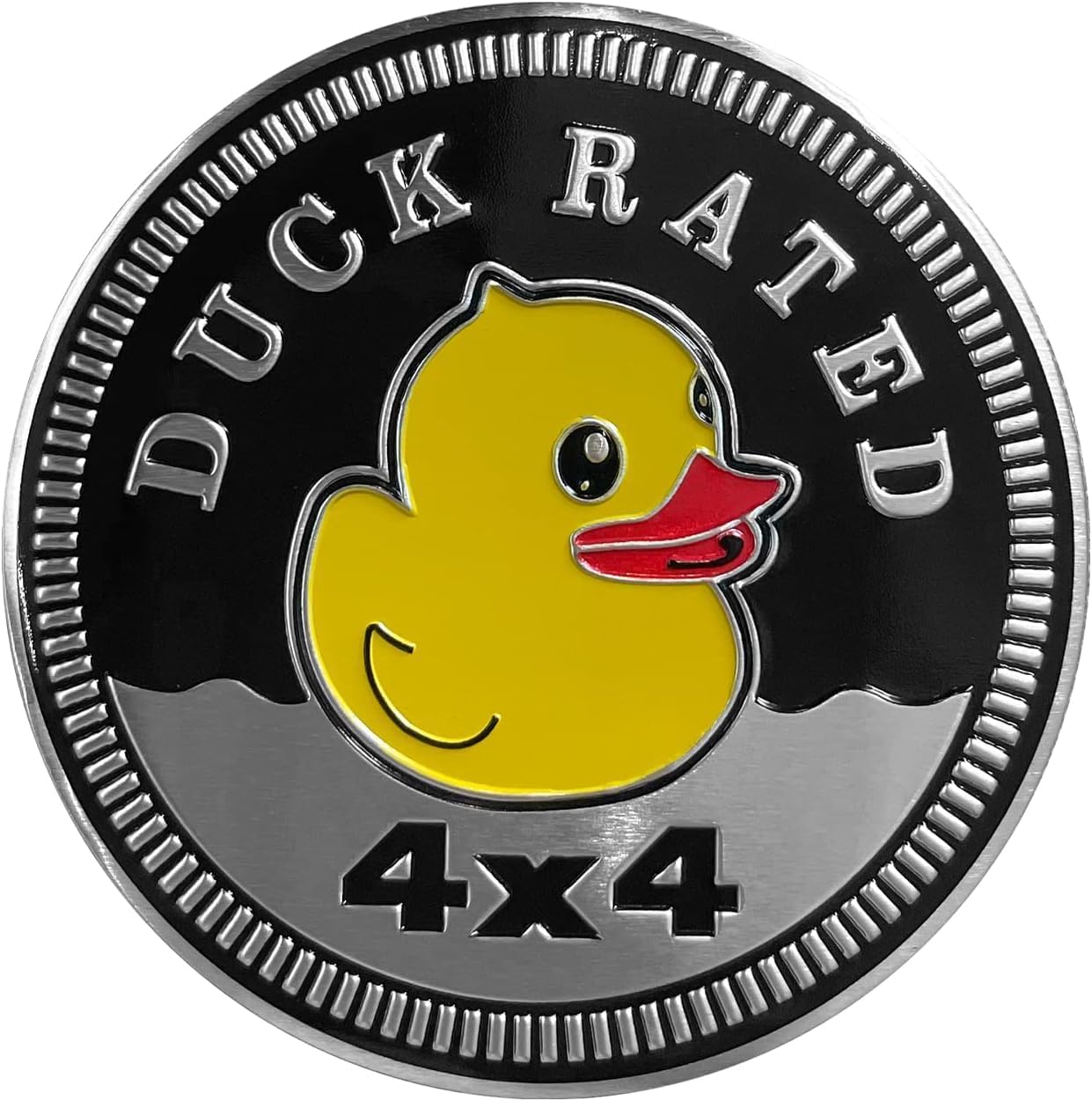 Cute Little Yellow Duck Metal Car Badge Sticker – 3D Round Auto Emblem for Jeep Wrangler, Motorcycle, Trucks & Bumpers – 4x4 Decorative Sticker, Durable Automotive Metal Decal for Vehicles