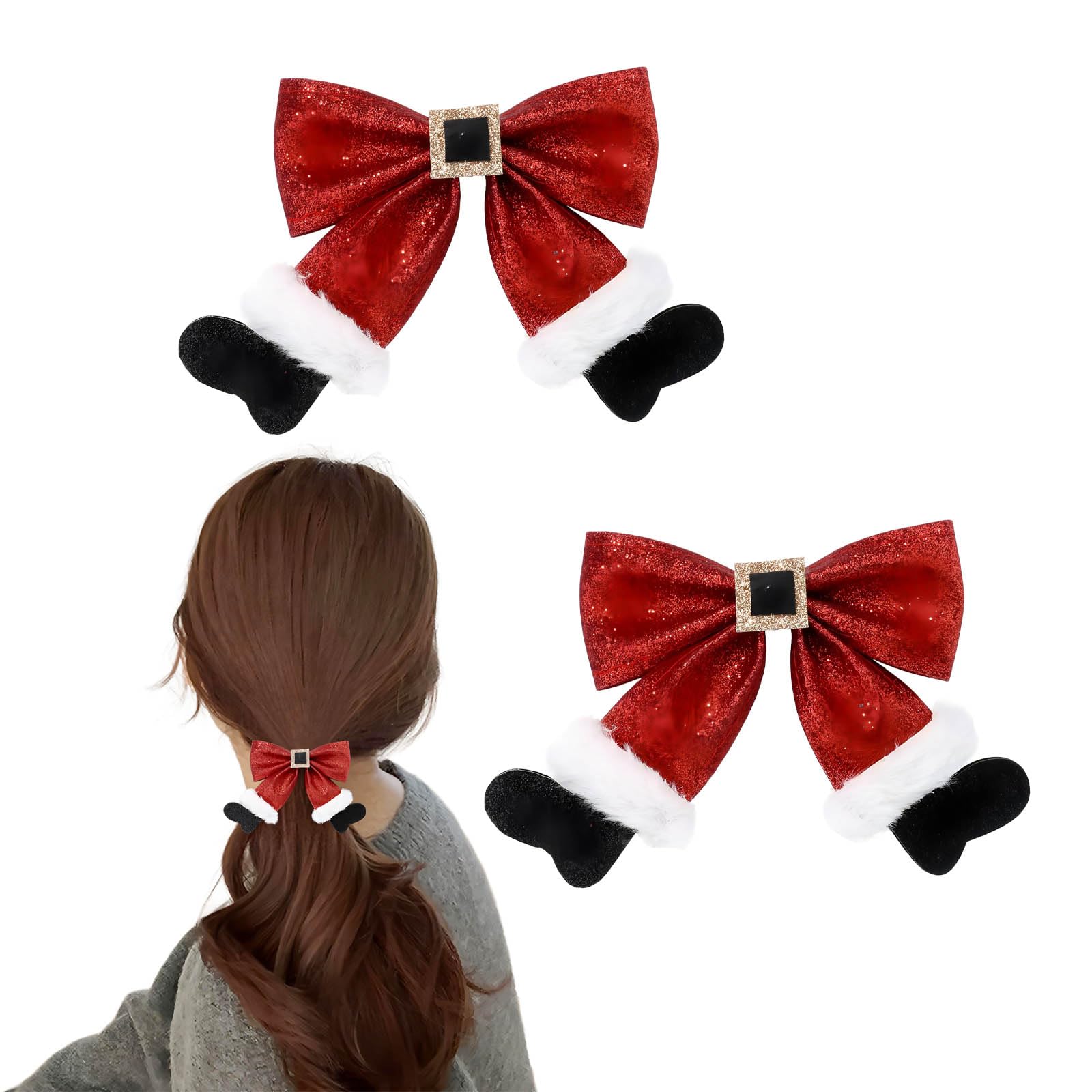 2 Pcs Christmas Hair Clip, Glitter Christmas Hair Bow Clips, Cute Christmas Hair Accessories