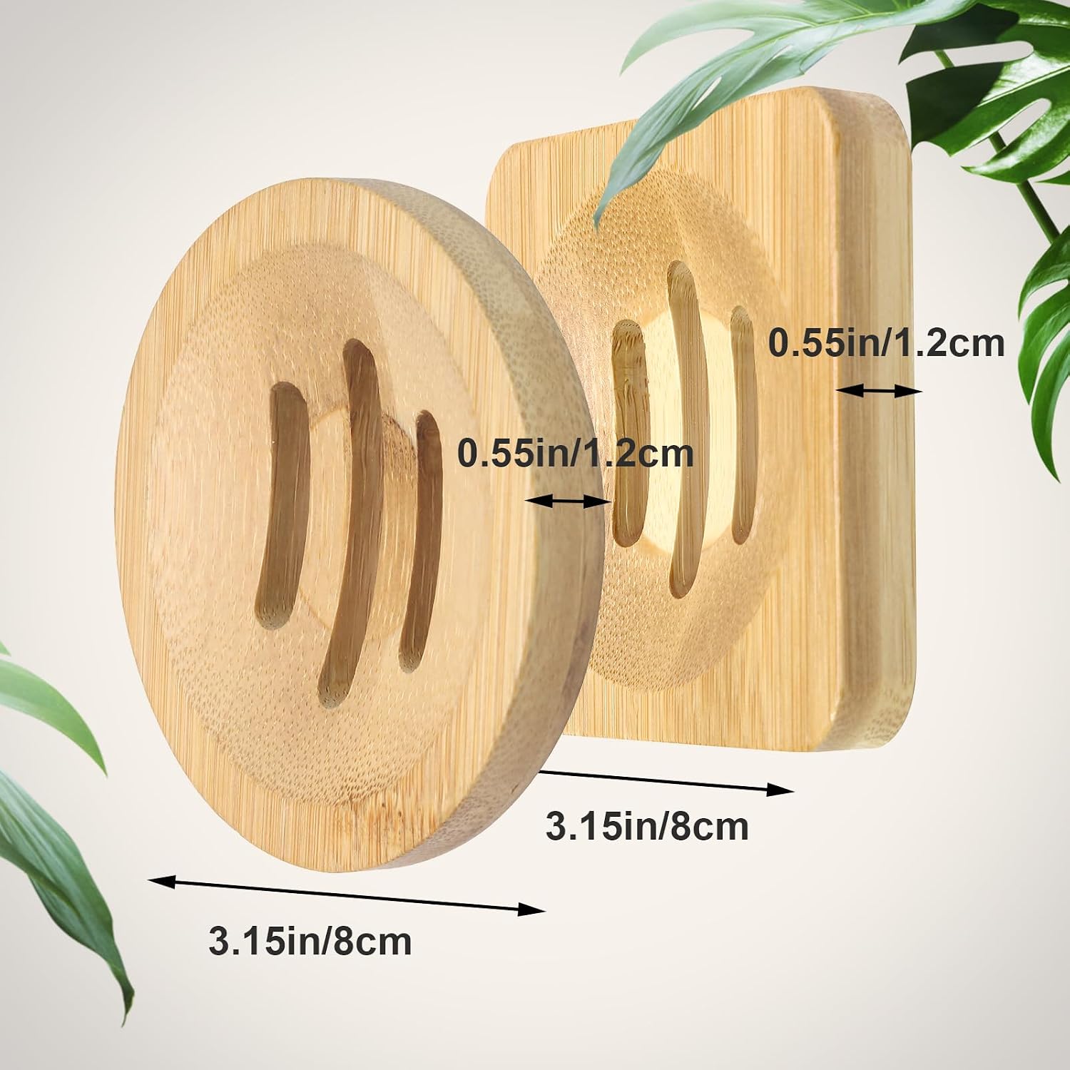 Jiozermi Bamboo Soap Dish, 4 Pcs (2 Rounded and 2 Square)