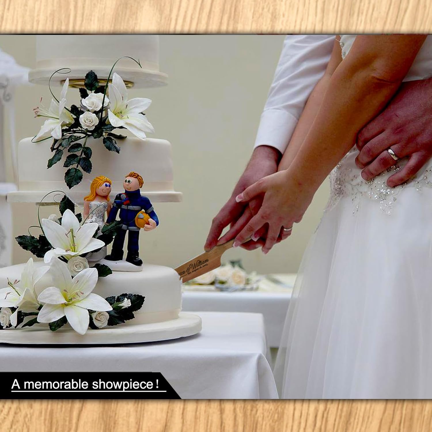 HAMOER Personalized Cake Knife and Server Set for Wedding Cake Cutter and Pie Spatula with wood Custom Engraving for Birthday Anniversary Graduation Christmas Gift Blue Bows (Design 4)