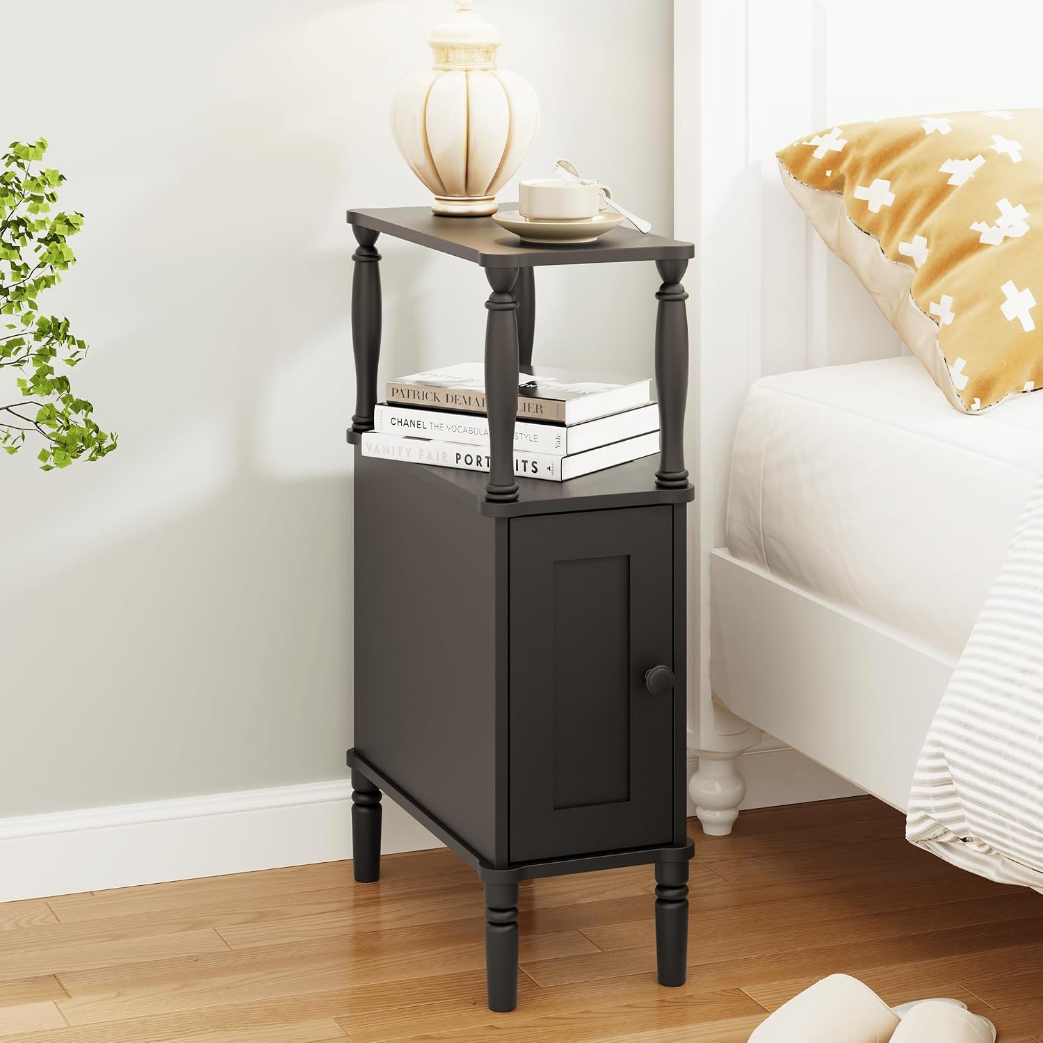 Veegle Narrow Nightstand,Skinny End Side Table (Black)