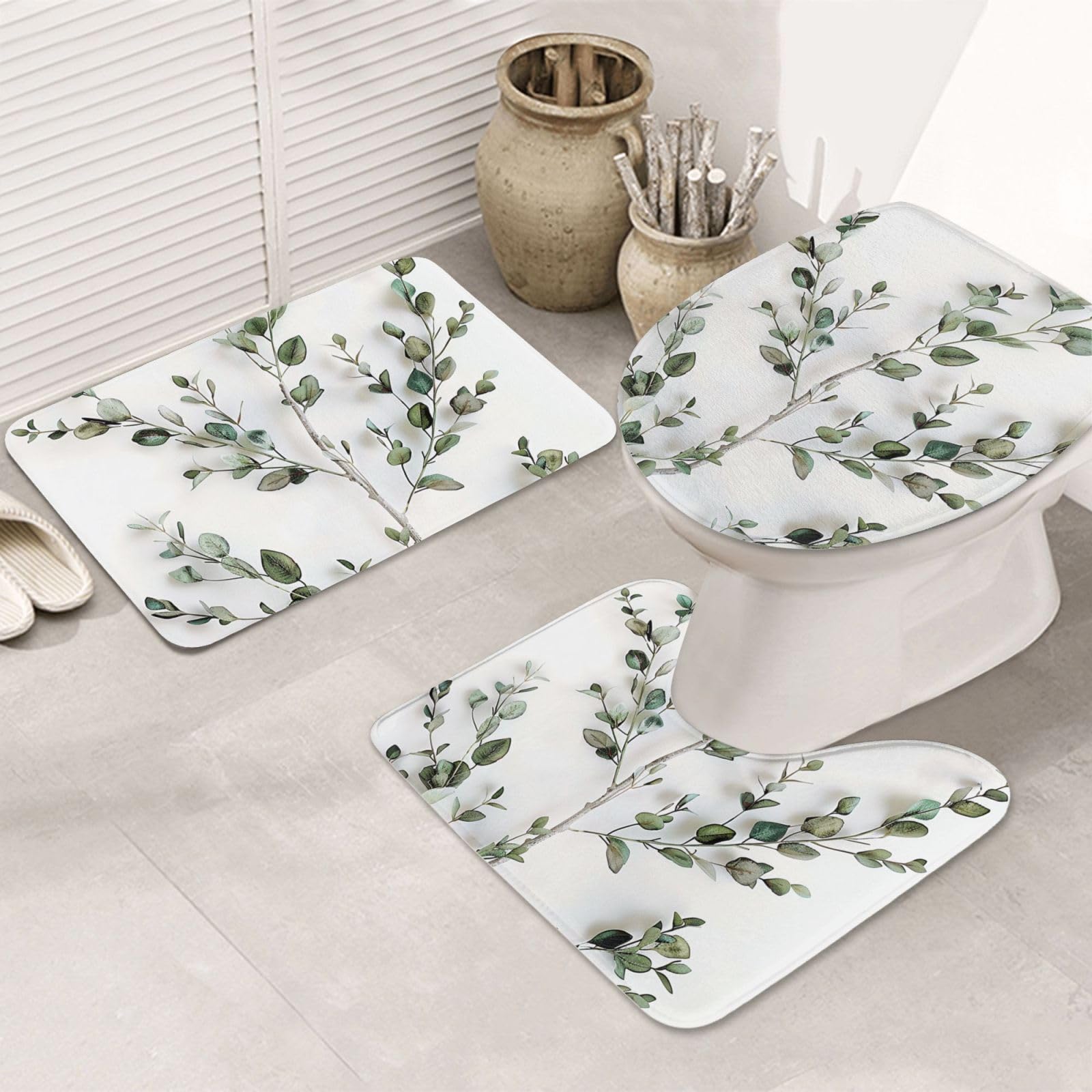 Tapis de bain blanc naturel en flanelle haut de gamme motif brindilles jacquard