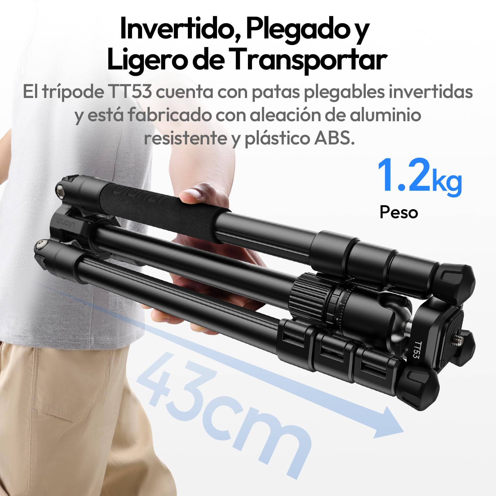 ULANZI TT53 Trípode de Viaje de Aluminio con Cabeza Panorámica de 360° y Liberación Rápida Uka, Trípode Fotográfico con Columna Central Extraíble, Altura Máxima 180CM, 1.24KG